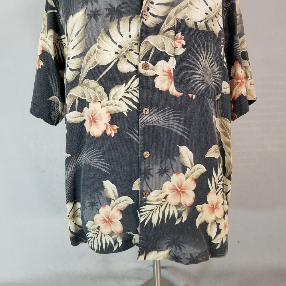 Boca classics shirt mens large gray Floral short sleeve silk Hawaiian Aloha Tiki - Picture 3 of 14